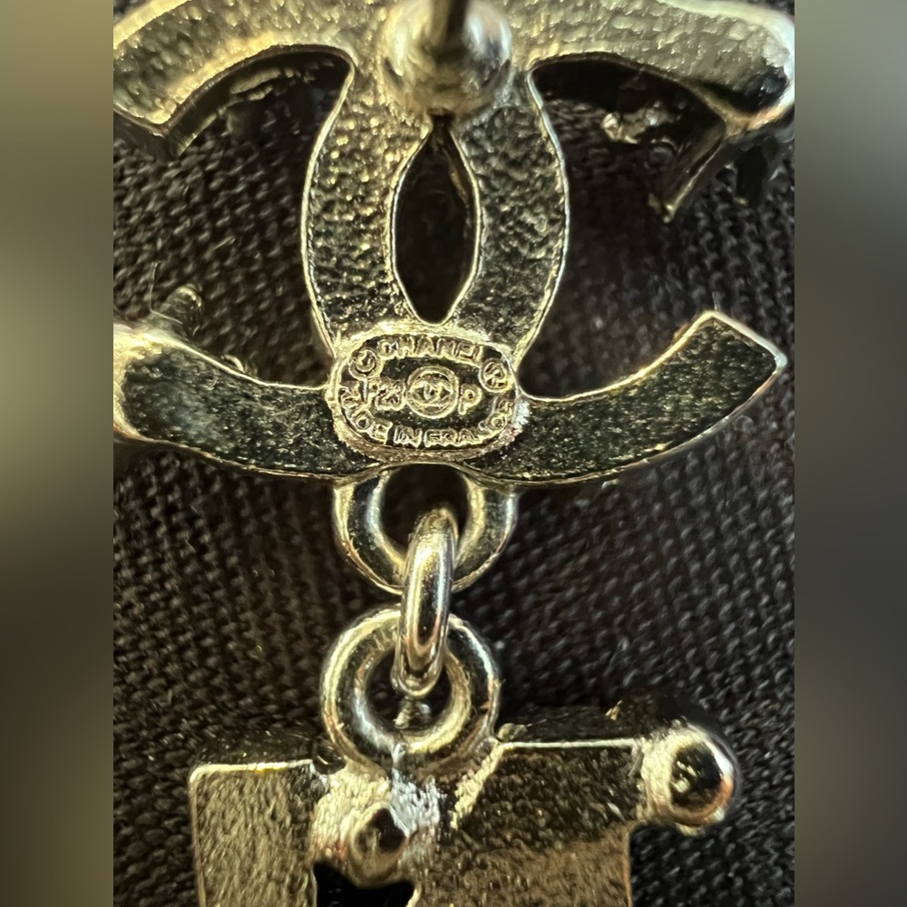 Chanel “23P” Pendant Silver Tone and Crystal Dangle Earrings - Picture 8 of 9